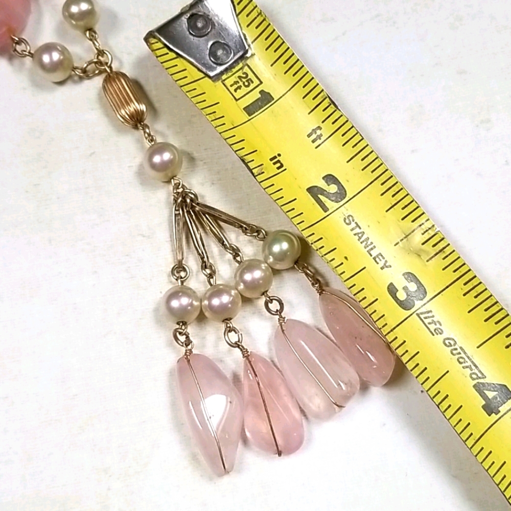 Vintage 12K Gold Filled Pink Quartz Majorca Pearl Necklace - Picture 11 of 11